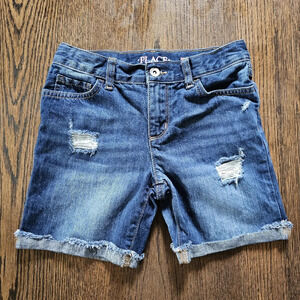 PLACE Midi MI-Long Cuffed Distressed Denim Jean Shorts Size Girl's 10